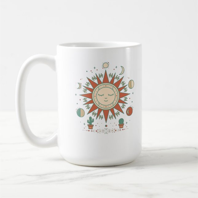 Celestial Öken Väggur - Sol Måne Planet Kaktus Kaffemugg (Vänster)
