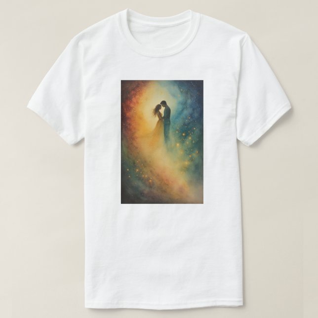 Celestial Omfamning Akvarellkonst, Par T Shirt (Design framsida)