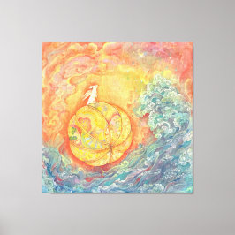 Celestial Orb: Winged Hare on Silken Brocade Canvastryck