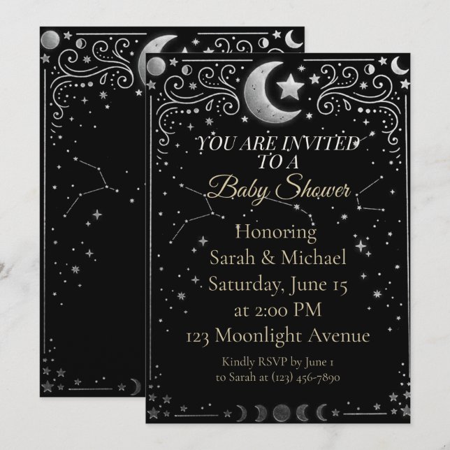 Celestial Over the Moon Baby Shower Invitation  Inbjudningar (Fram/baksida)