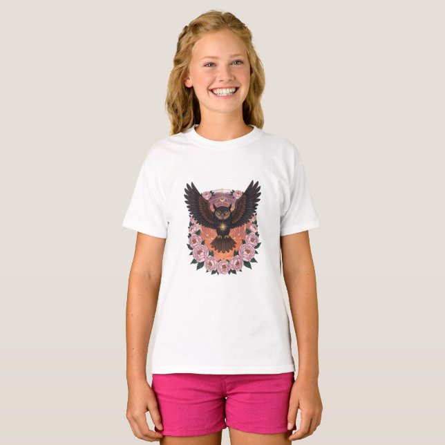 Celestial Owl Girls T-Shirt | Mystical Owl Tee (Hel framsida)