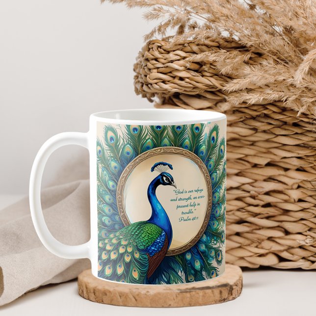 Celestial Påfågel Blommar Bibelvers  Kaffemugg (Skapare uppladdad)