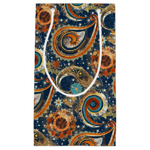 Celestial Paisley Mönster marinblå, Orange, Guld