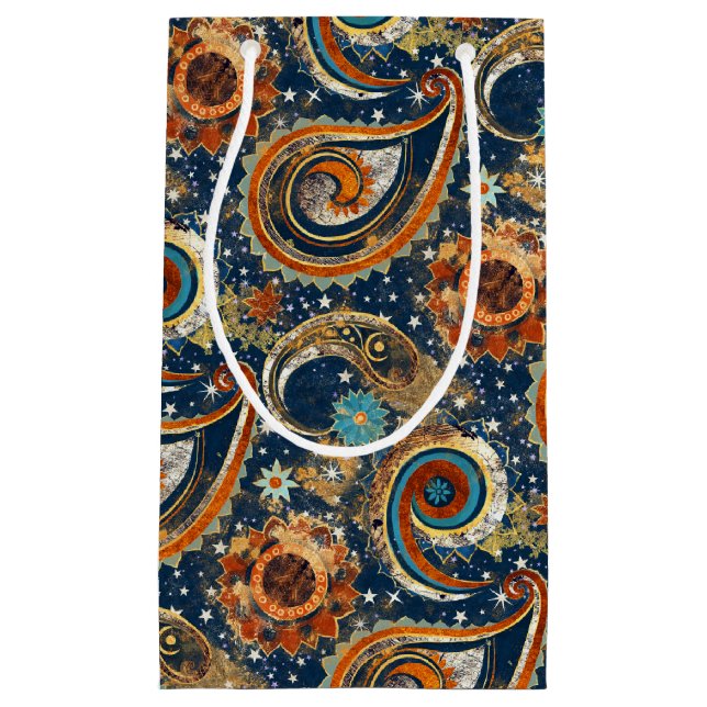 Celestial Paisley Mönster marinblå, Orange, Guld (Framsidan)