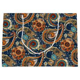 Celestial Paisley Mönster marinblå, Orange, Guld