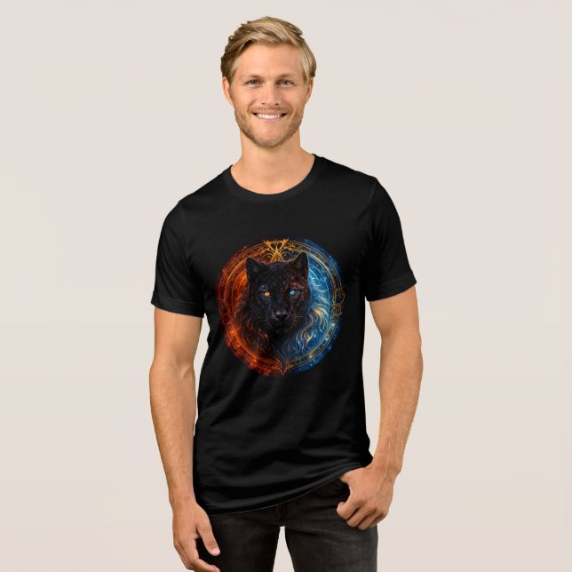 Celestial Panther – Fire and Ice Mandala Art T Shirt (Framsida Full)