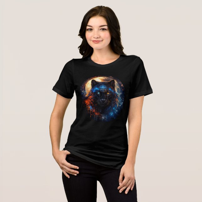 Celestial Panther with Moon & Sacred Geometry T Shirt (Framsida Full)