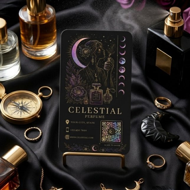 Celestial Parfym Lyx Svart Guld QR  Visitkort (Skapare uppladdad)