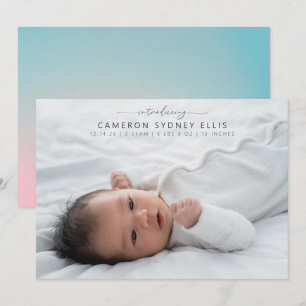 Celestial Pastel Blue Rosa Baby Photo Birth Meddelande