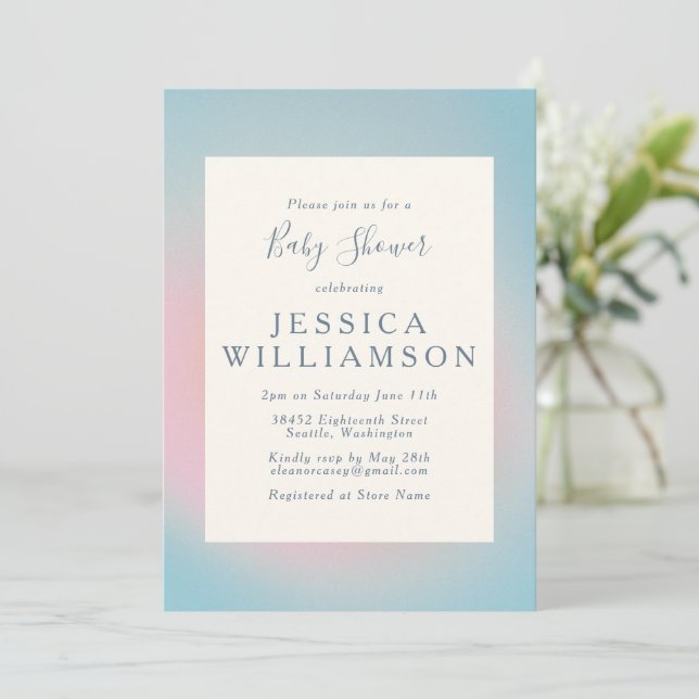 Celestial Pastel Blue Rosa Gradient Baby Shower Inbjudningar (Stående Fram)