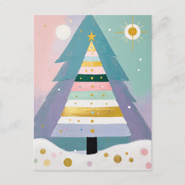 Celestial Pastel Christmas Tree Helg Vykort (Framsida)