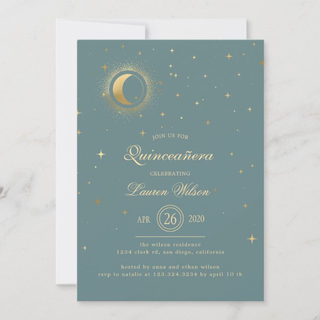 Celestial Pastel Guld Stars Quinceanera Inbjudningar (Framsida)