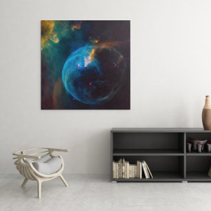 Celestial Photo Teal and Aqua Bubble Nebula Canvastryck