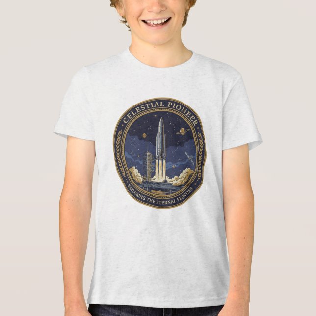 Celestial Pioneer Rocket Ship Space Exploration  T Shirt (Framsida)