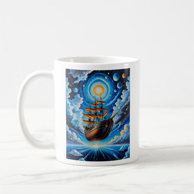 Celestial Pirat Frakt Voyage T Shirt Design Kaffemugg (Vänster)