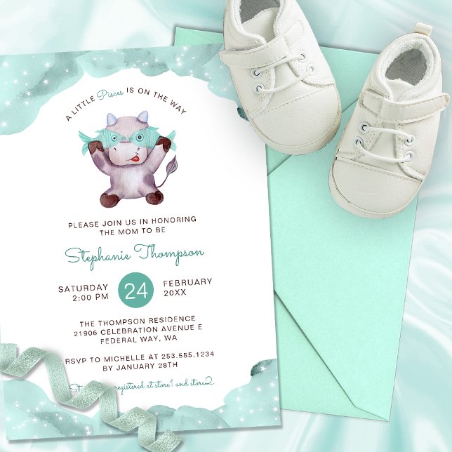Celestial Pisces Astrology-skyltfönster för barn Inbjudningar (Celestial Pisces Astrology Sign Baby Shower Invitation)