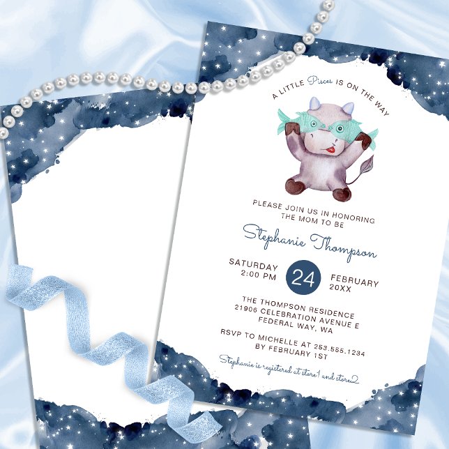 Celestial Pisces Astrology-skyltfönster för barn Inbjudningar (Celestial Pisces Astrology Sign Baby Shower Invitation)