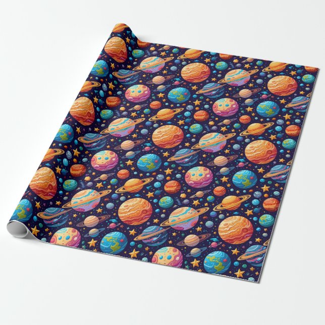 Celestial Planets och Stars Presentpapper (Utrullad)