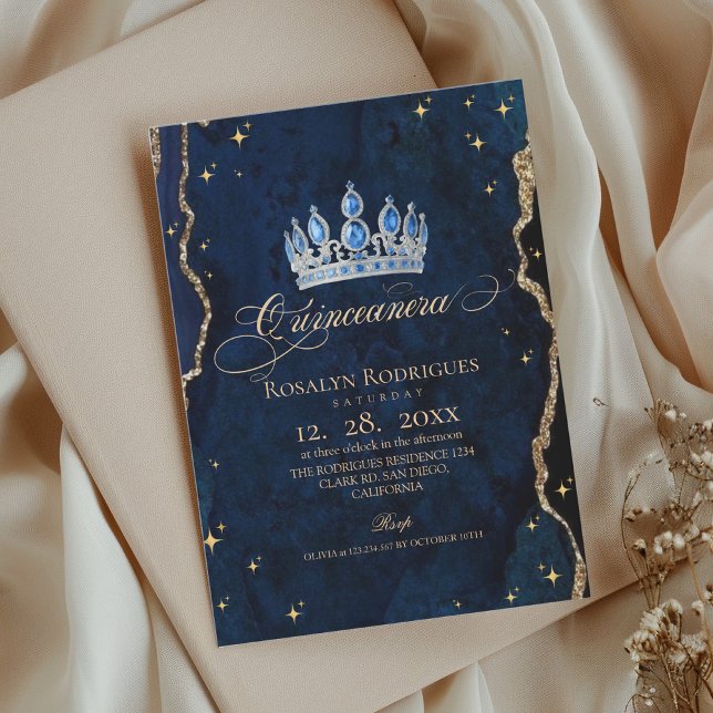 Celestial Princess Quinceanera Blå Guld Stjärnor Inbjudningar (Skapare uppladdad)