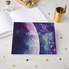 Celestial Purple Galaxy Moon Wedding  Gästböcker