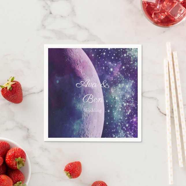 Celestial Purple Galaxy Moon Wedding  Pappersservett (Insitu)