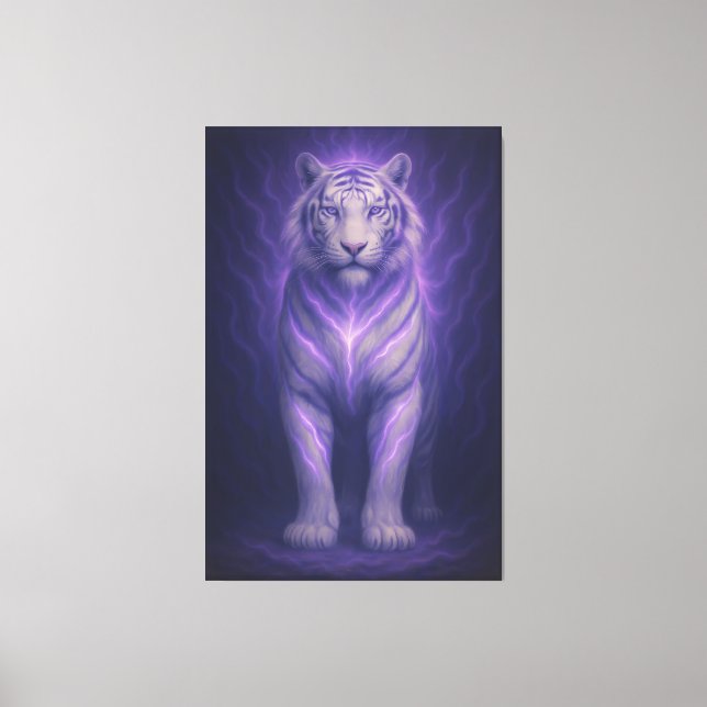 Celestial Purple White Tiger – Divine Aura Fantasy Canvastryck (Framsida)