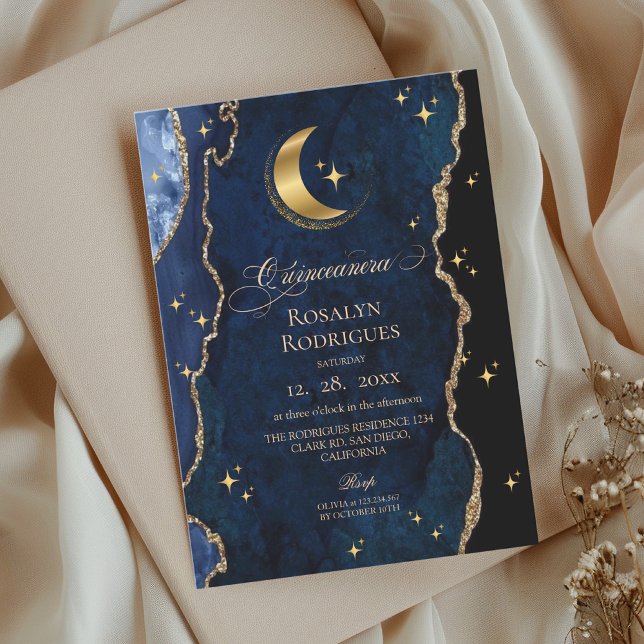 Celestial Quinceañera Midnattsstjärnor Måne Inbjudningar (Skapare uppladdad)
