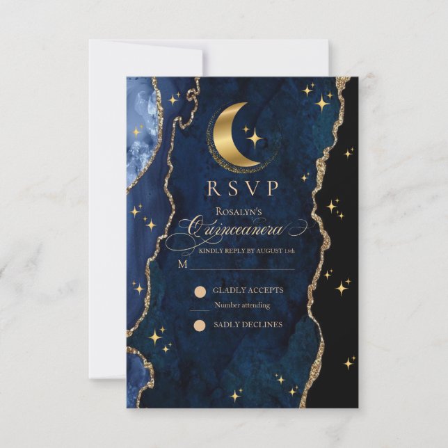 Celestial Quinceanera Stars and Moon Response Card OSA Kort (Framsida)