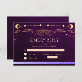 Celestial Rainbow Deep Plum Sol Måne Stars Bröllop OSA Kort