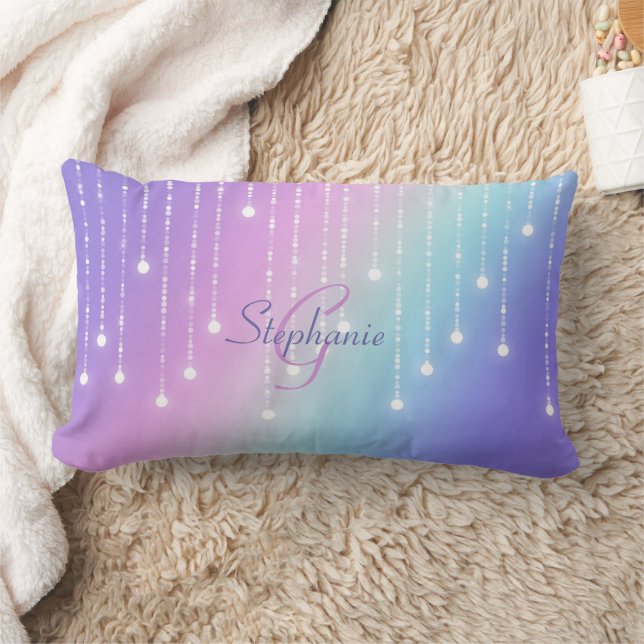 Celestial Rainbow Glitter Drips eget namn Girly Lumbarkudde (Filt)