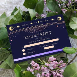 Celestial Rainbow Navy Blue Sol Måne Stars Bröllop OSA Kort