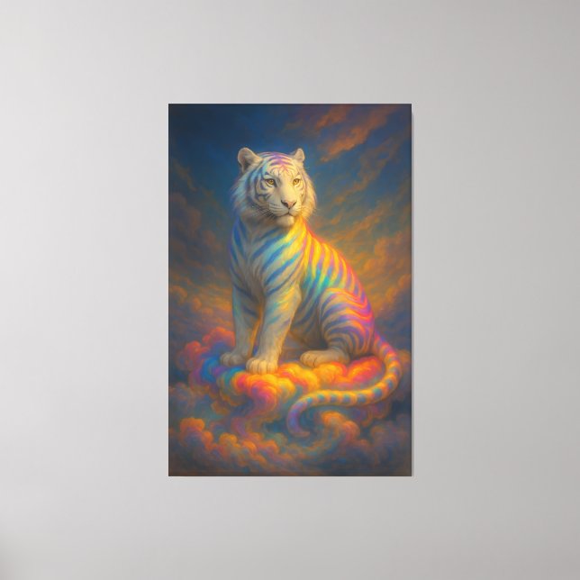 Celestial Rainbow White Tiger – Fantasy Art Painti Canvastryck (Framsida)