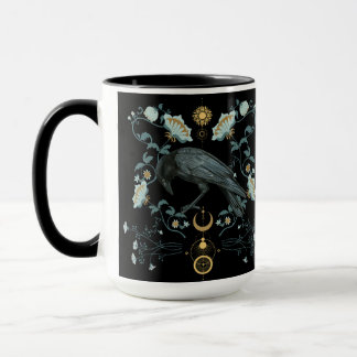 Celestial Raven Coffee Mugg Viking Pagan Botanical