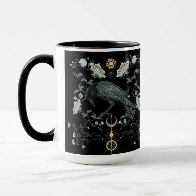 Celestial Raven Coffee Mugg Viking Pagan Botanical (Vänster)
