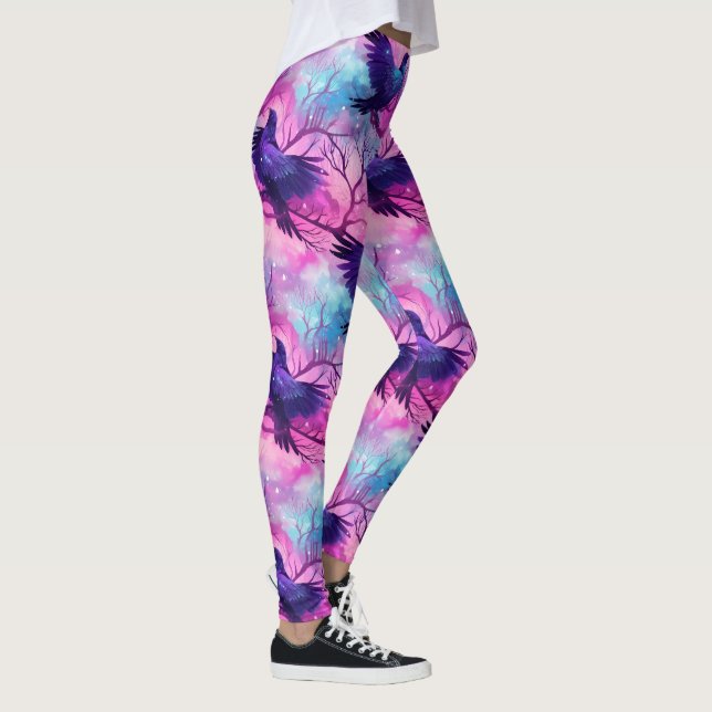 Celestial Raven Galaxy Pastel Halloween Mönster Leggings (Höger)