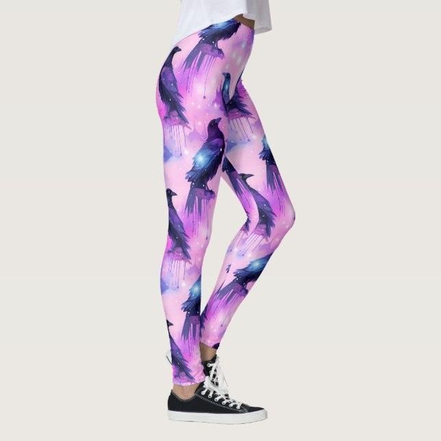 Celestial Raven Galaxy Pastel Halloween Mönster Leggings (Höger)