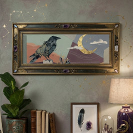 Celestial Raven Moon Art – Gotisk Natur Poster