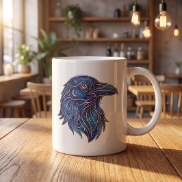 Celestial Raven Mugg Guld Linje Konst Måne & Stjär