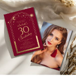Celestial Red Guld Sol Måne Stars 30års födelsedag Inbjudningar<br><div class="desc">Den kelestiala fotoinbjudan till Röda Guld-Sol-Måne-30års födelsedag har en elegant-sol,  måne och stjärnor med en gyllene guld på röd bakgrund. Inuti finns din anpassningsbar 30-årsinbjudan. Lägg till ditt favoritfoto på motsatt sida. Designad för dig av Evco Studio www.zazzle.com/store/evcostudio</div>