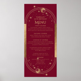 Celestial Red Guld Sol Måne Stars 30års födelsedag Poster