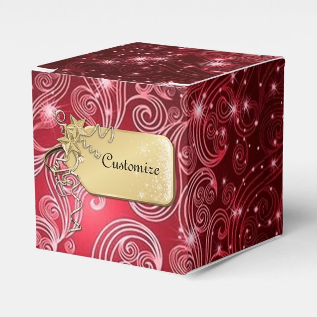 Celestial Red Swirls & Stars Cube Favor Box Presentaskar (Framsidan Sidan)