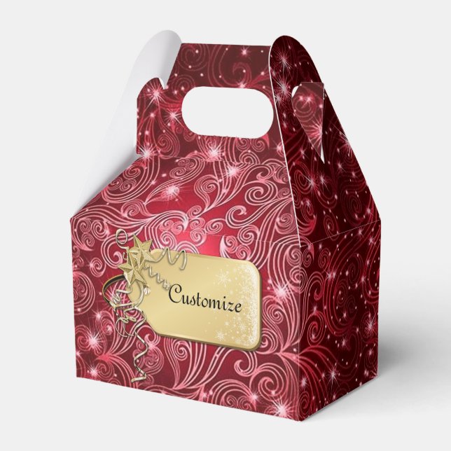 Celestial Red Swirls & Stars Gable Favor Box Presentaskar (Framsidan Sidan)