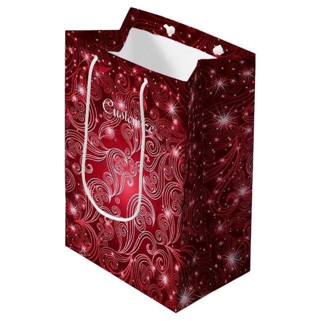Celestial Red Swirls & Stars Gift Bag (Framsidan Vinklad)