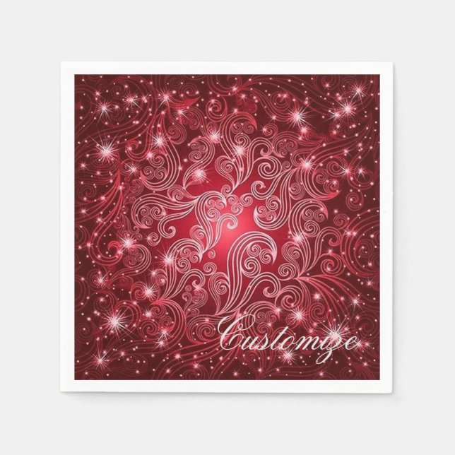 Celestial Red Swirls & Stars Napkins Pappersservett (Framsidan)