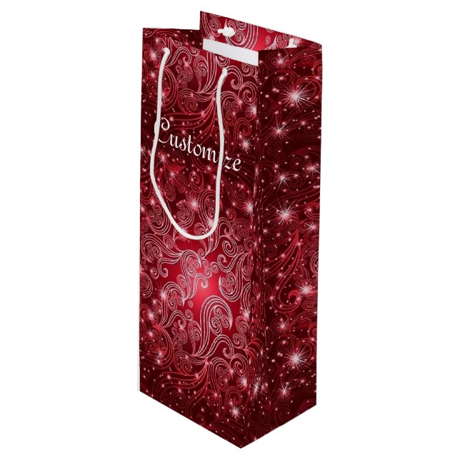Celestial Red Swirls & Stars Vin Gift Bag (Framsidan Vinklad)