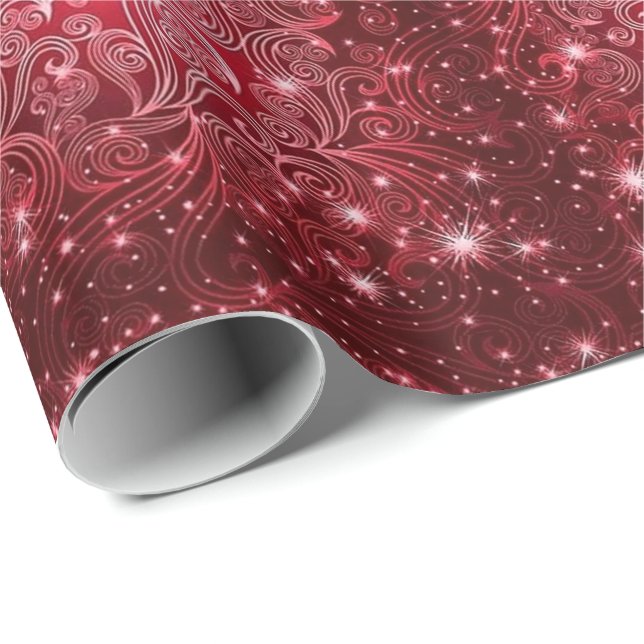 Celestial Red Swirls & Stars Wrapping Papper Presentpapper (Rullad Hörn)