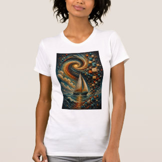 Celestial resa | Abstrakt 3D mikro mosaik segelbåt T Shirt