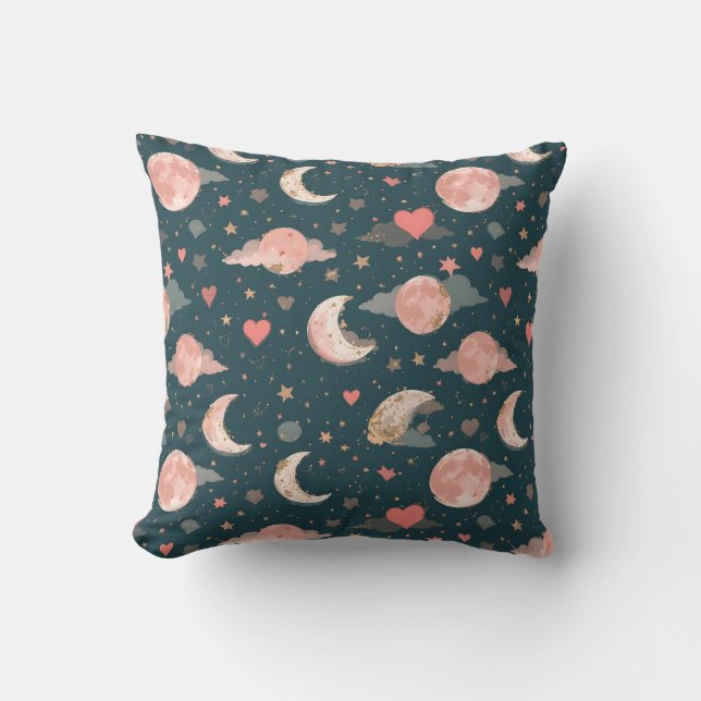 Celestial Romance Dreamy Moon & Stars Valentine Se Kudde (Framsida)