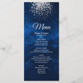 Celestial Romantic Blue Universe Silv Glitter Menu Meny