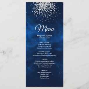 Celestial Romantic Blue Universe Silv Glitter Menu Meny